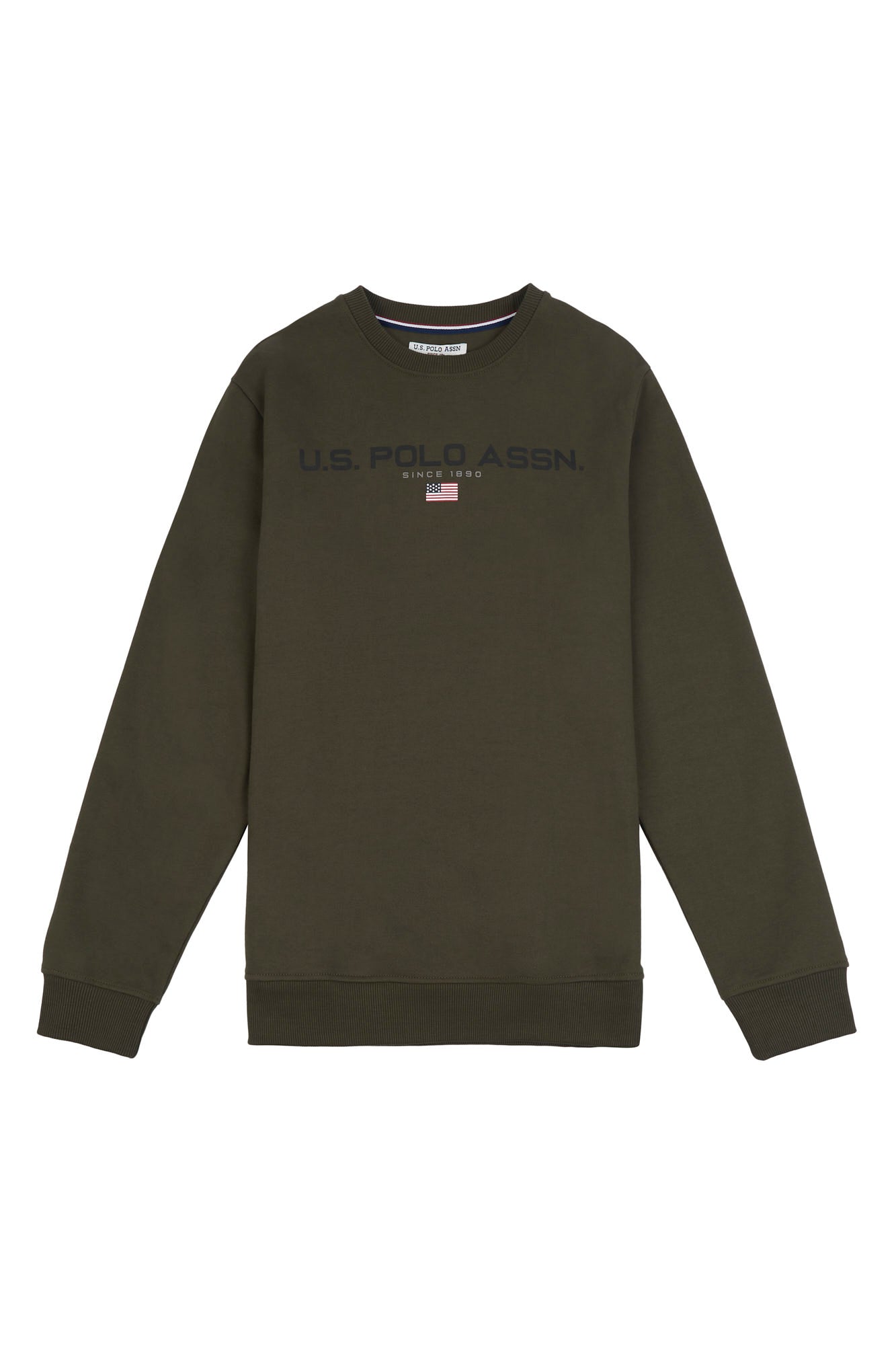 Mens Block Flag Graphic Crew Neck Sweater in Army Green