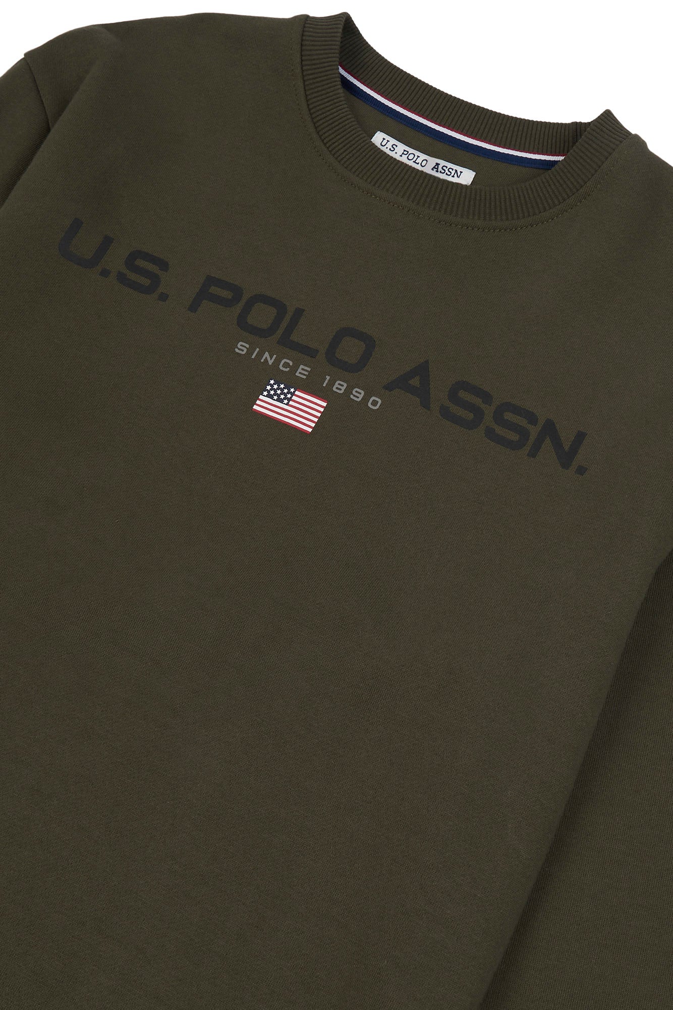 Mens Block Flag Graphic Crew Neck Sweater in Army Green