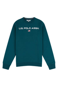 Mens Block Flag Graphic Crew Neck Sweater in Blue Coral