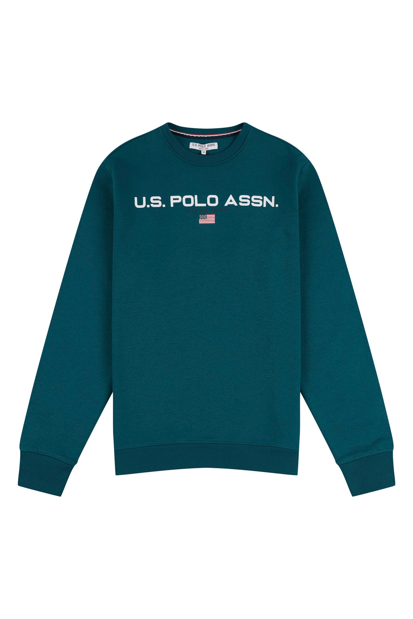 Mens Block Flag Graphic Crew Neck Sweater in Blue Coral