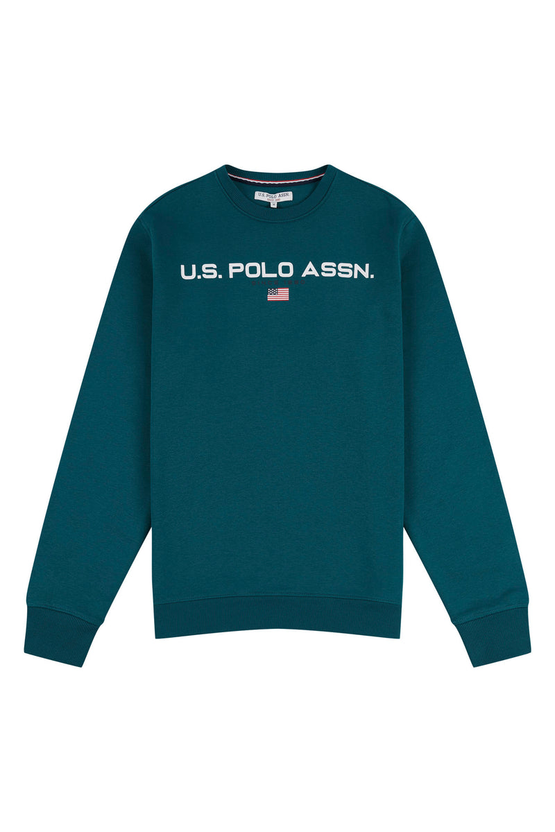 Mens Block Flag Graphic Crew Neck Sweater in Blue Coral