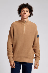 Mens Knitted Quarter Zip Sweatshirt in Tigers Eye