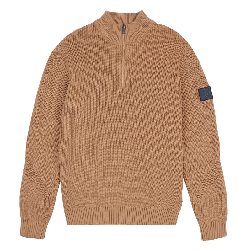 Mens Knitted Quarter Zip Sweatshirt in Tigers Eye