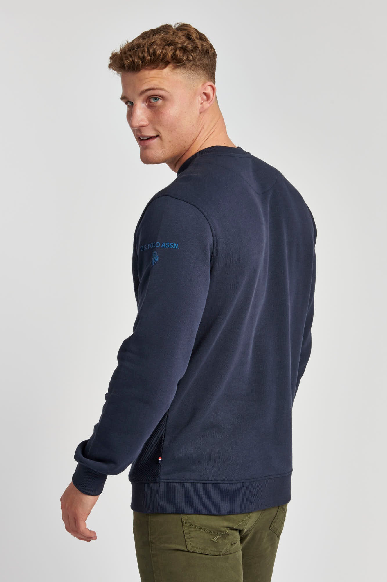 Mens Twill Crew Neck Sweatshirt in Navy Blue