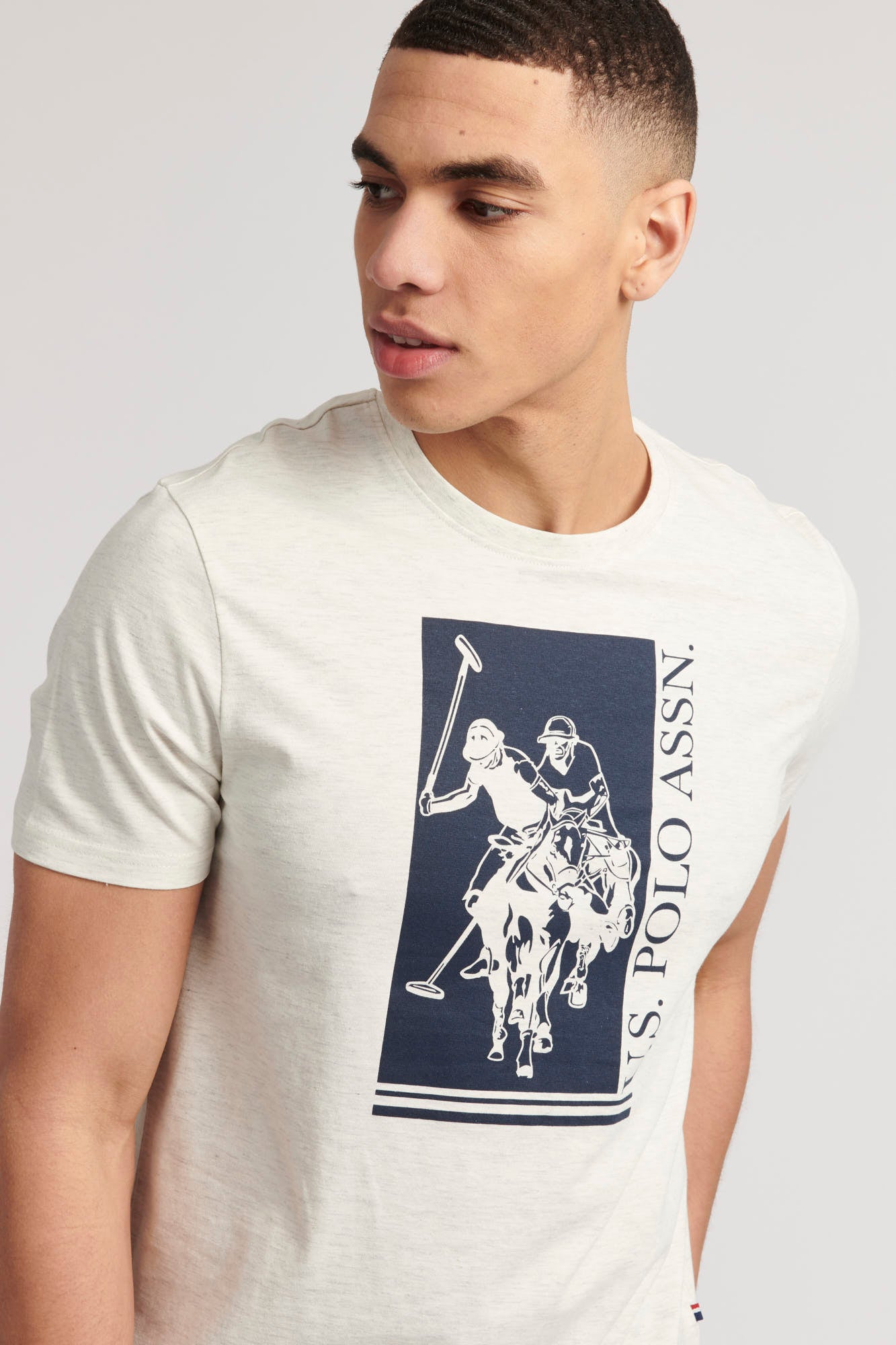 Mens Rider Block T-Shirt in Light Grey Marl