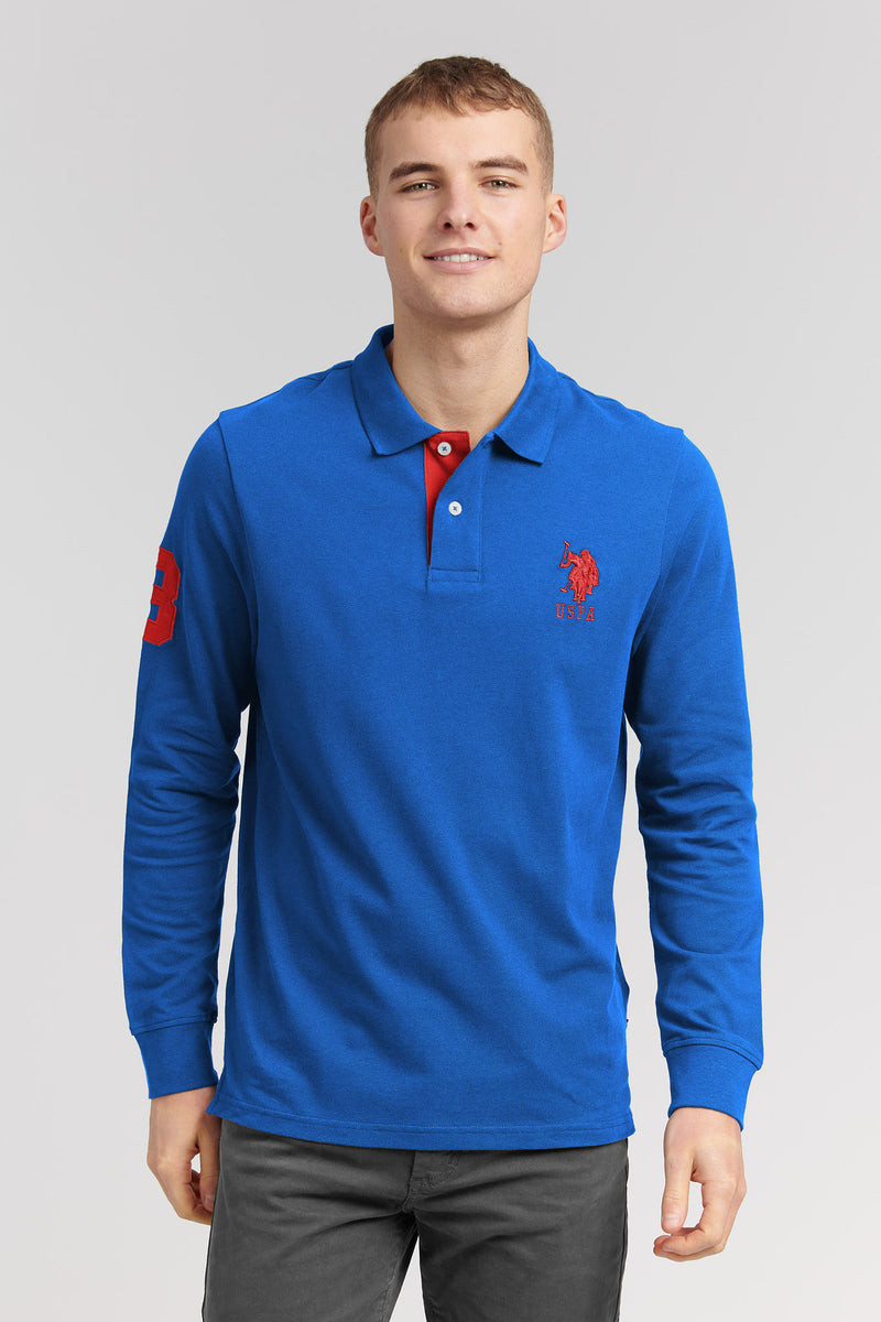 Mens Player 3 Long Sleeve Polo Shirt in Classic Blue