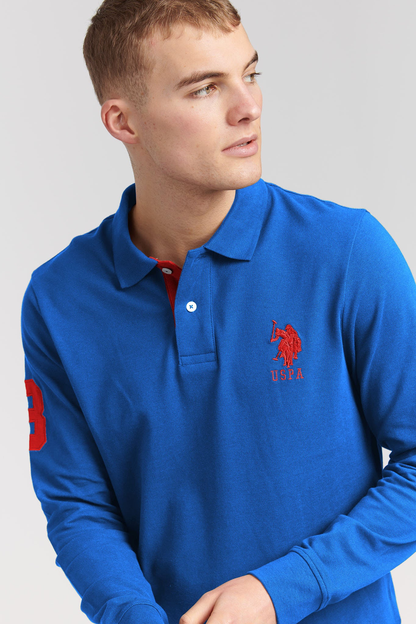 Mens Player 3 Long Sleeve Polo Shirt in Classic Blue