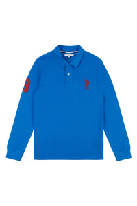 Mens Player 3 Long Sleeve Polo Shirt in Classic Blue