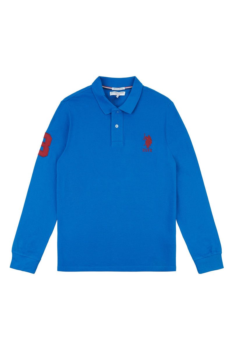 Mens Player 3 Long Sleeve Polo Shirt in Classic Blue