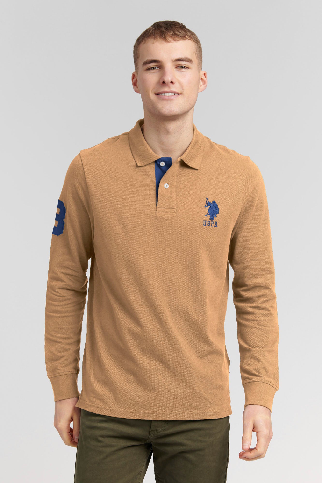 Mens Player 3 Long Sleeve Polo Shirt in Tigers Eye