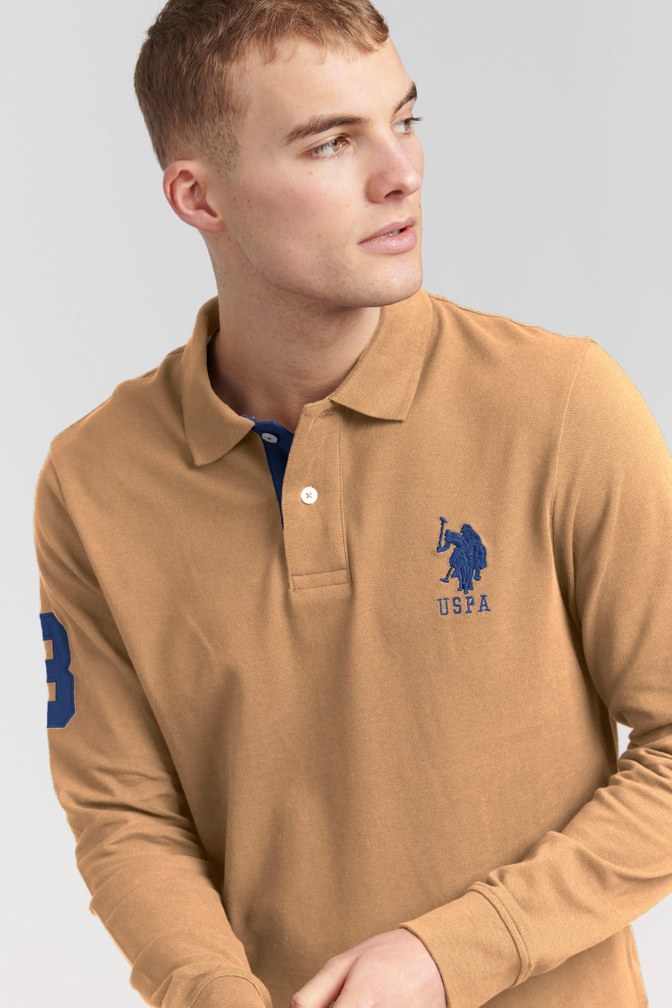 Mens Player 3 Long Sleeve Polo Shirt in Tigers Eye