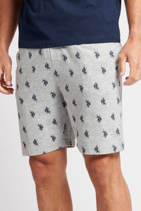 Mens Double Horsemen Print Lounge Shorts in Vintage Grey Heather