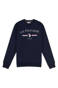 Mens Stripe Rider Crew Neck Sweatshirt in Navy Blue