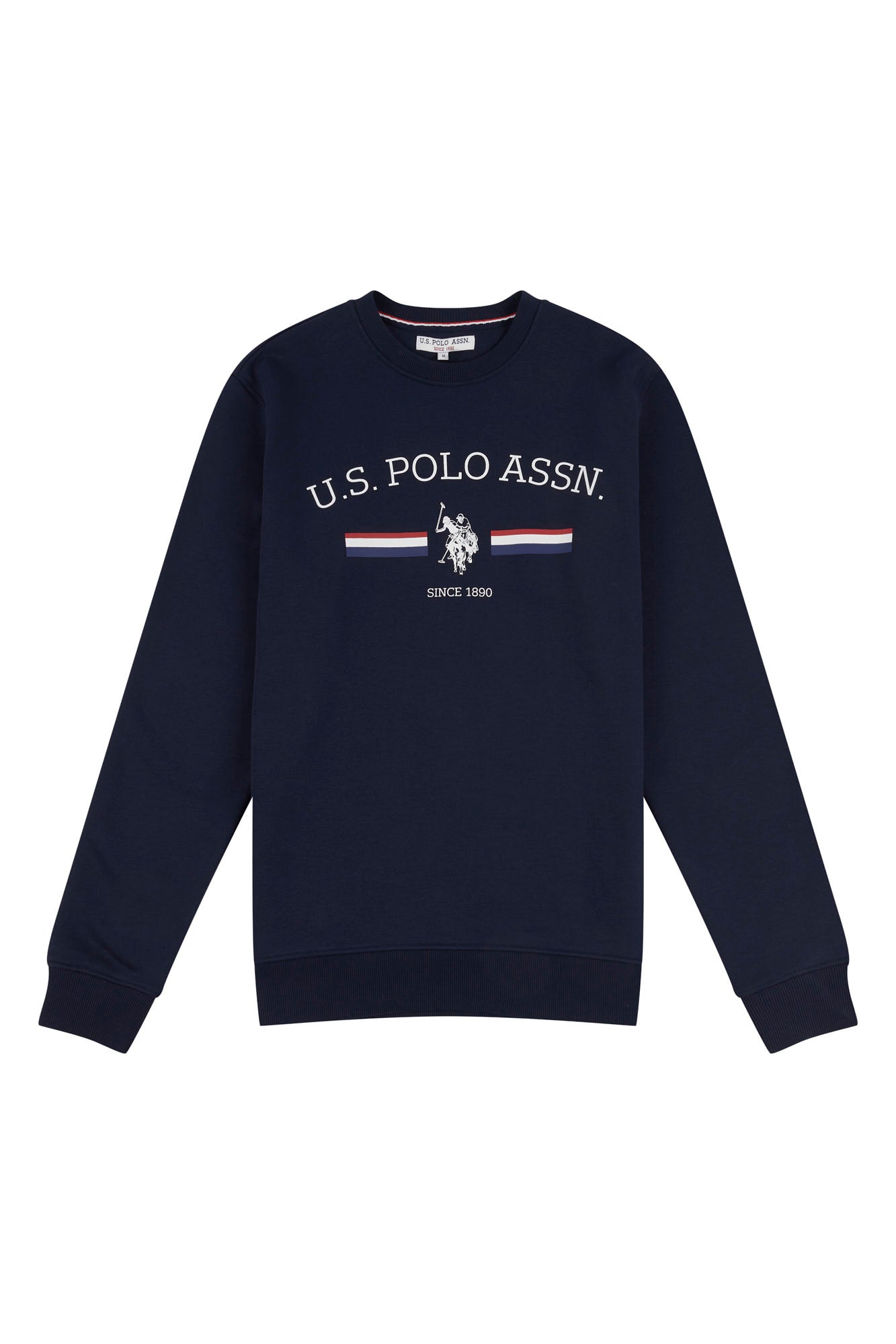 Mens Stripe Rider Crew Neck Sweatshirt in Navy Blue