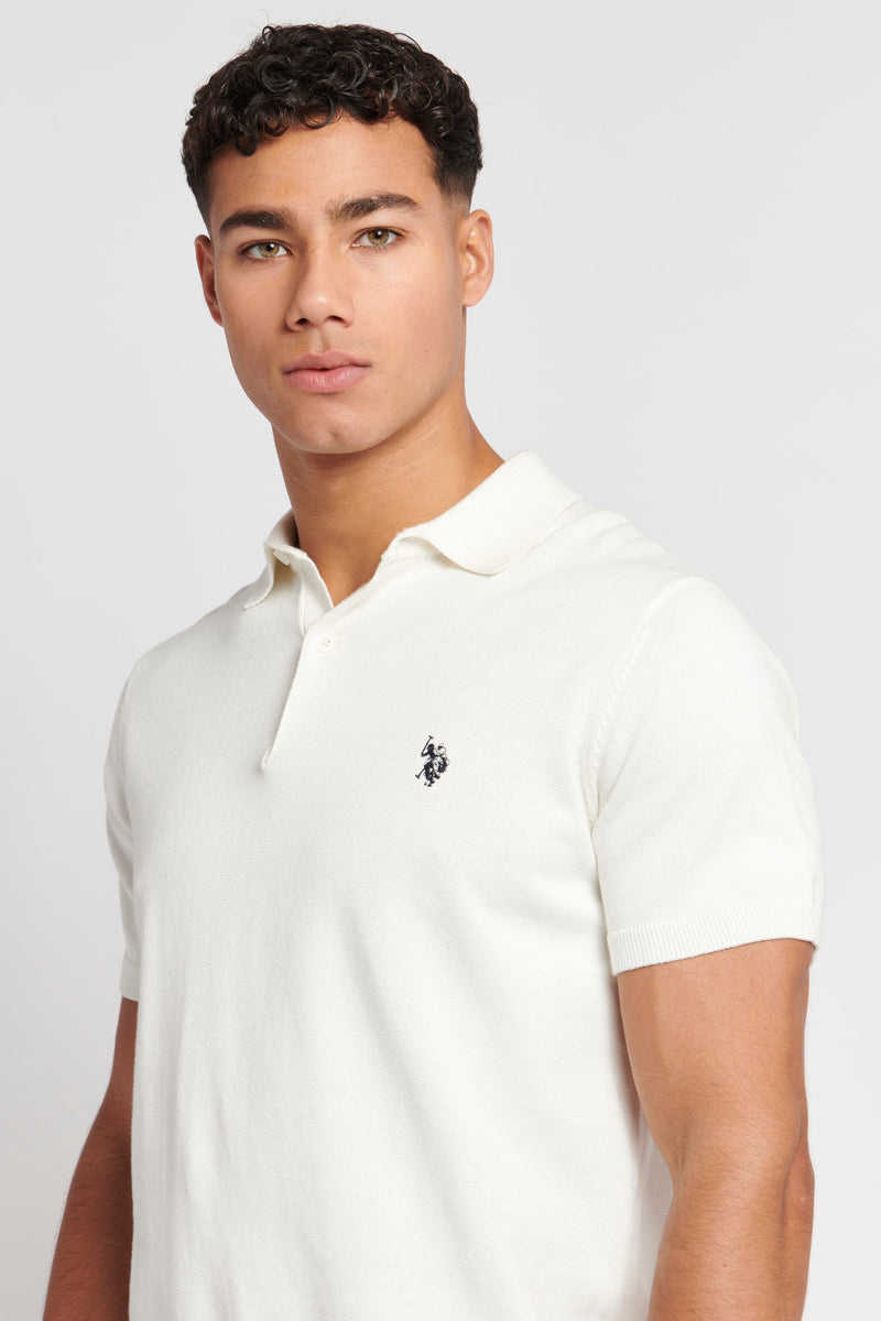 Mens Knitted Polo Shirt in Marshmallow