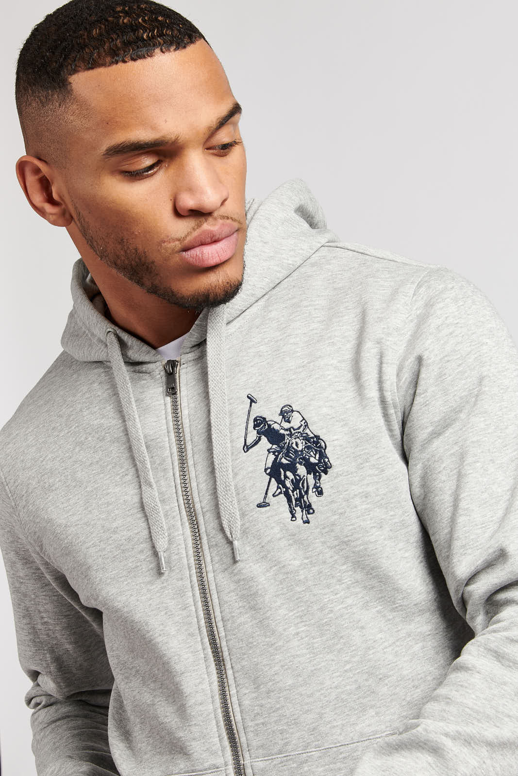 Mens Double Horsemen Zip-through Hoodie in Vintage Grey Heather