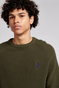 Mens Raglan Crew Neck Knitted Jumper in Forest Night