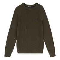 Mens Raglan Crew Neck Knitted Jumper in Forest Night