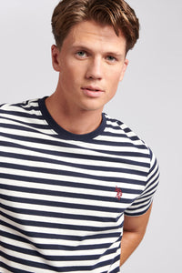 Mens Bretton Stripe T-Shirt in Navy Blue