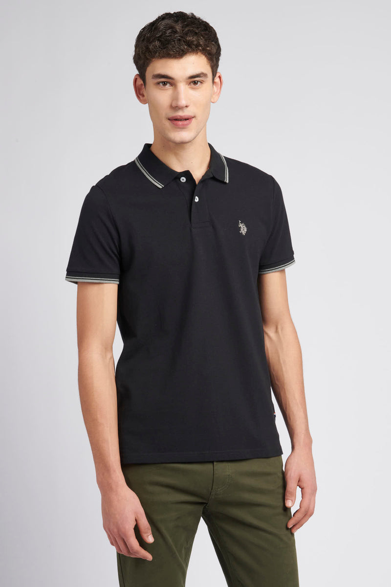 Mens Twin Tipped Pique Polo Shirt in Black