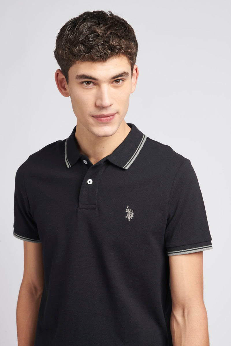 Mens Twin Tipped Pique Polo Shirt in Black