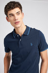 Mens Twin Tipped Pique Polo Shirt in Navy Blue