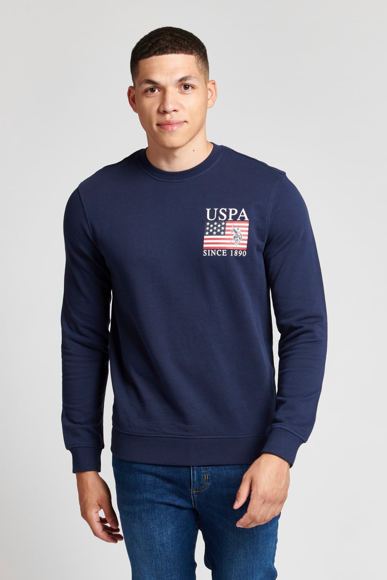 Mens Vintage USPA Since 1890 Crew Neck Sweatshirt in Navy Blue