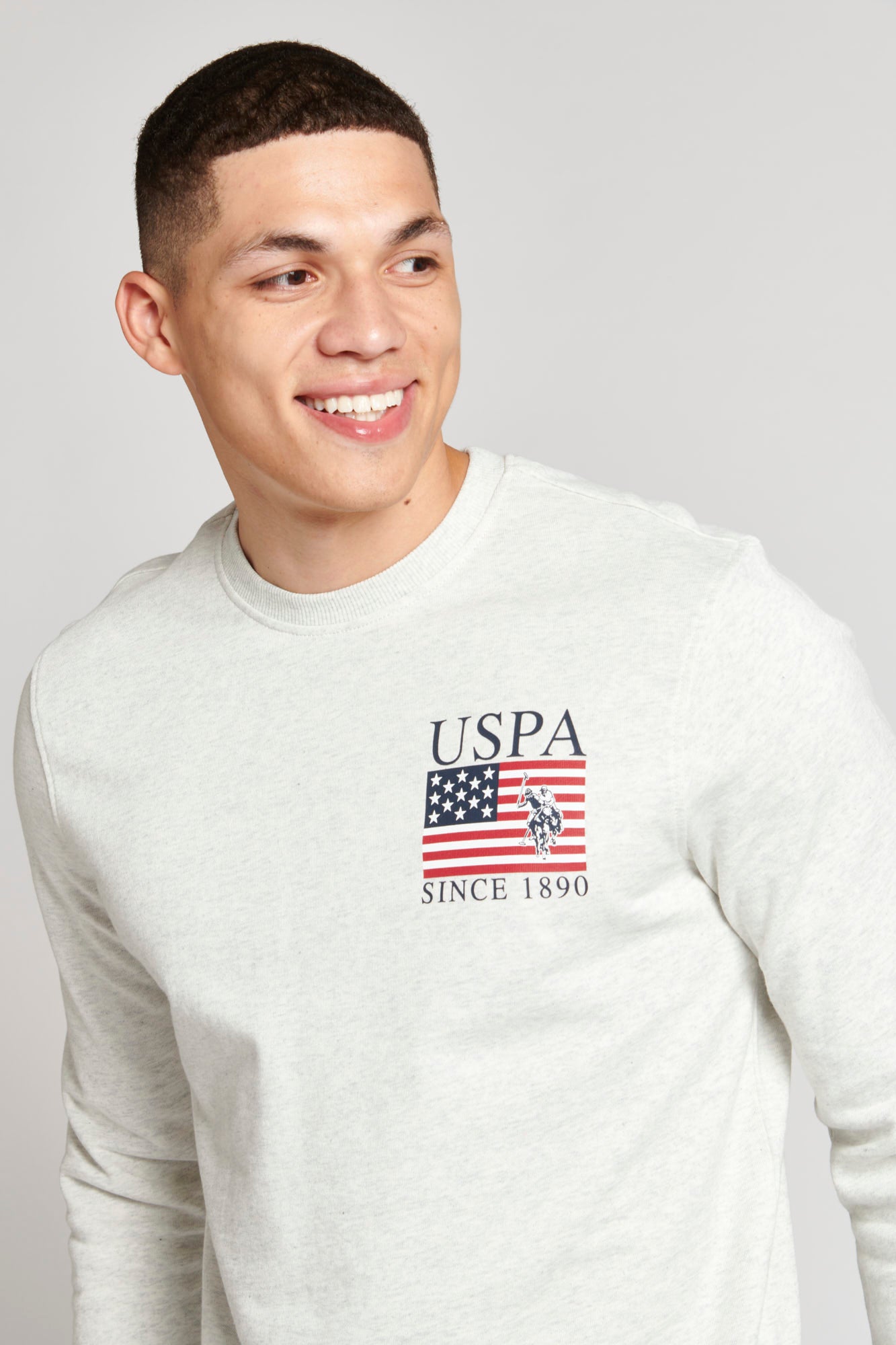 Mens Vintage USPA Since 1890 Crew Neck Sweatshirt in Light Grey Marl