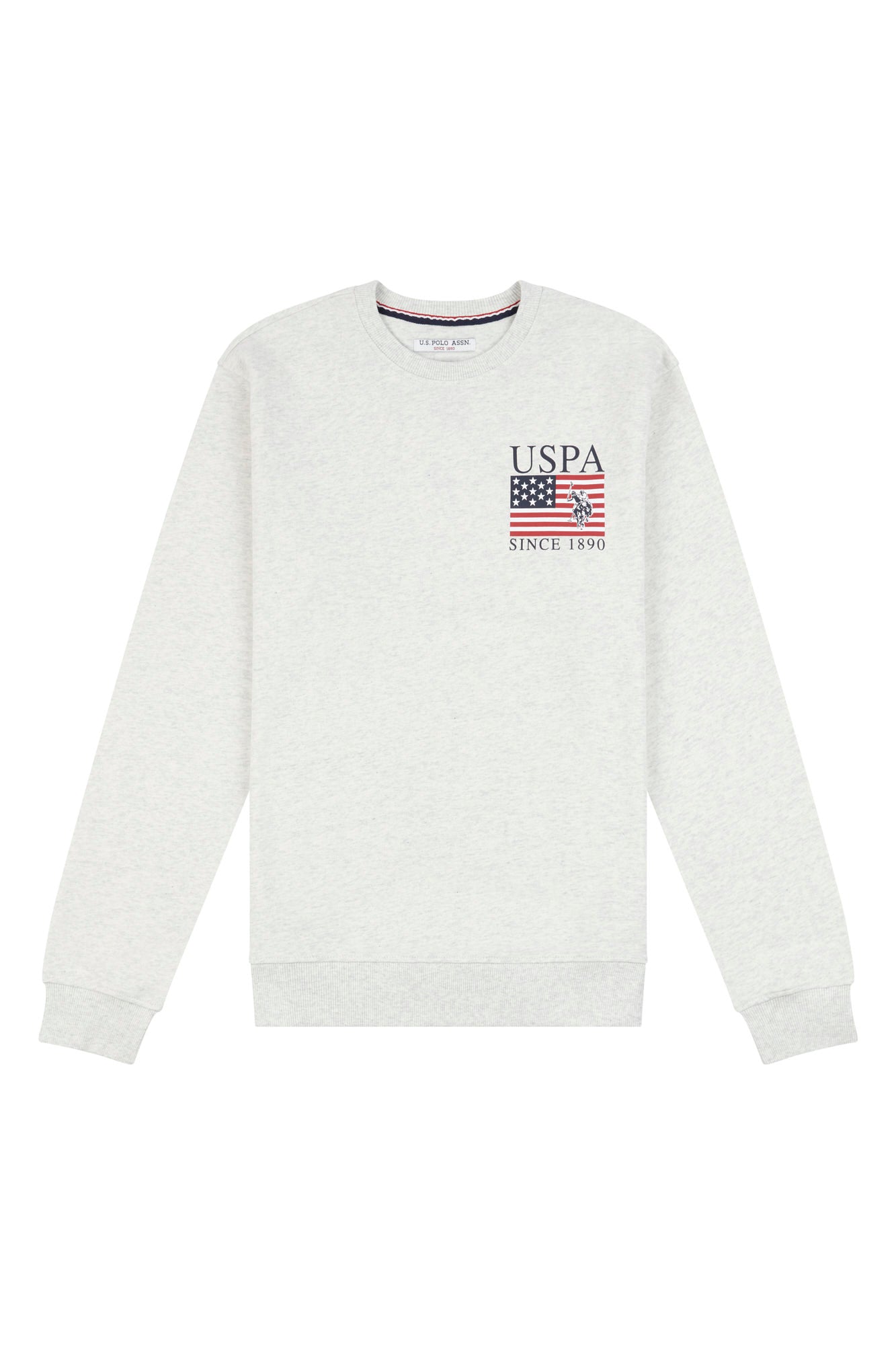 Mens Vintage USPA Since 1890 Crew Neck Sweatshirt in Light Grey Marl