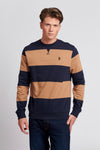 Mens Engineered Stripe Crew Neck Sweatshirt in Tigers Eye