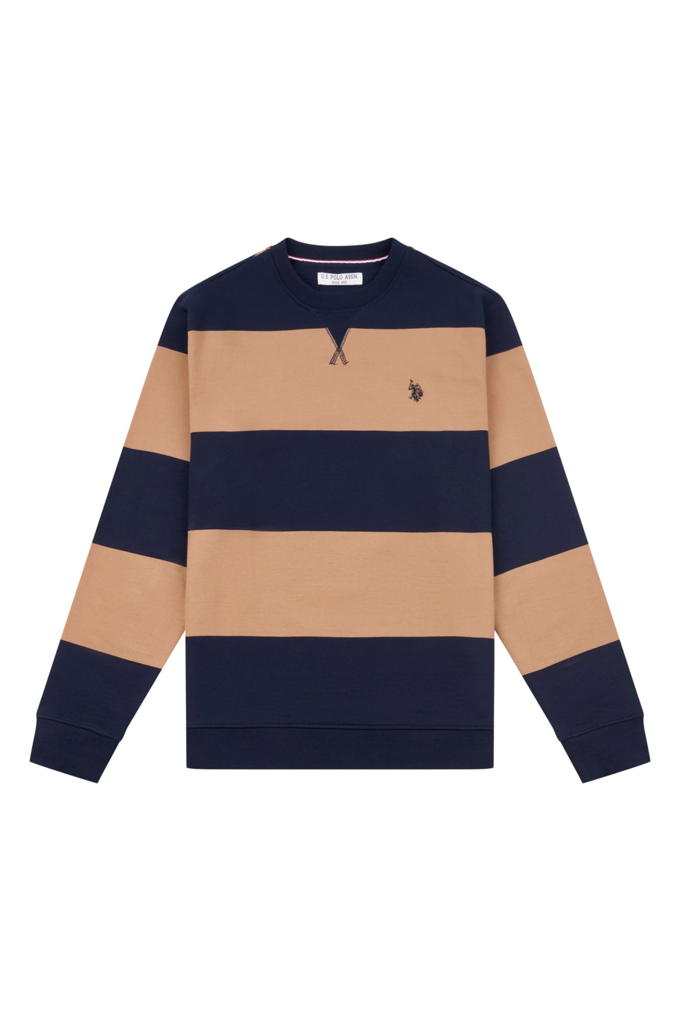 Mens Engineered Stripe Crew Neck Sweatshirt in Tigers Eye