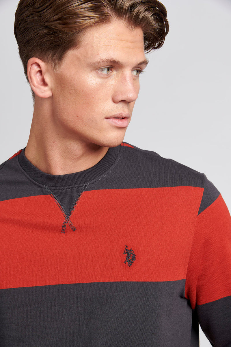 Mens Engineered Stripe Crew Neck Sweatshirt in Ketchup