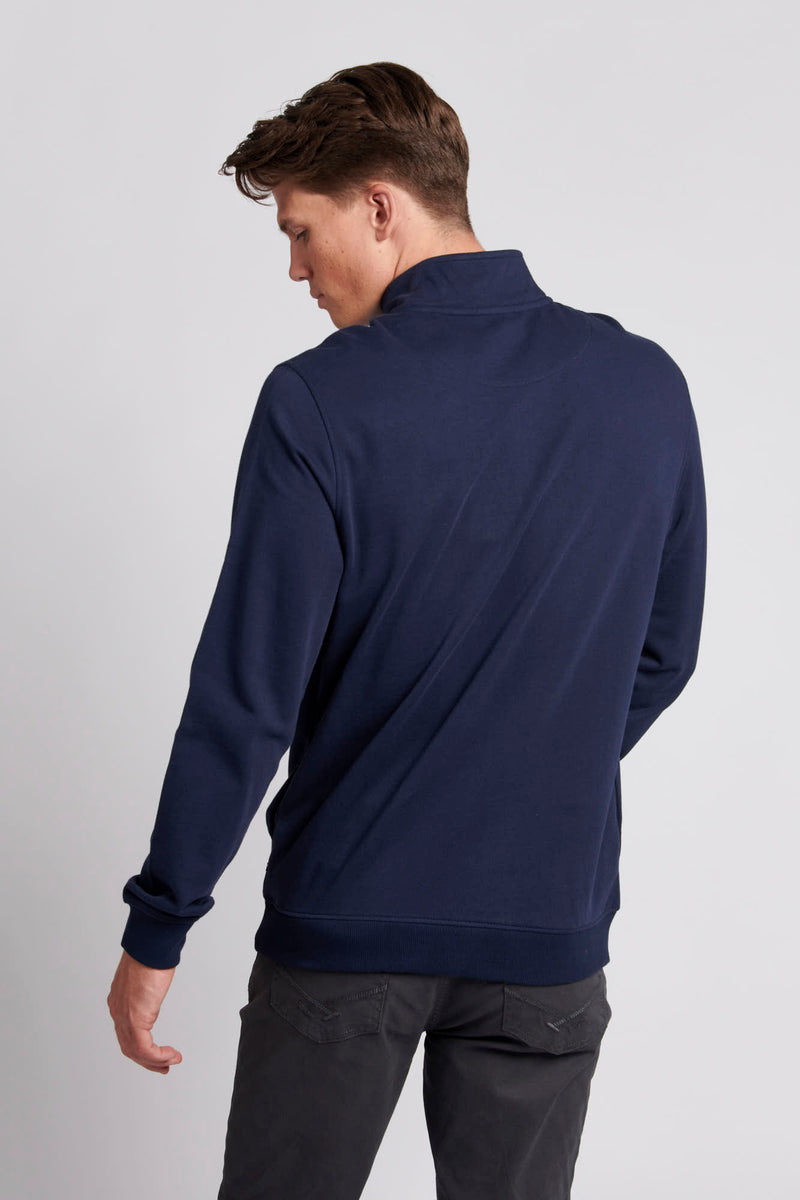 Mens Quarter Zip Funnel Neck Sweatshirt in Navy Blue