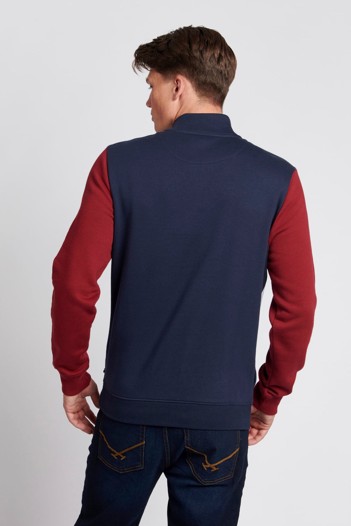 Mens Sports Zip Funnel Neck Sweatshirt in Navy Blue