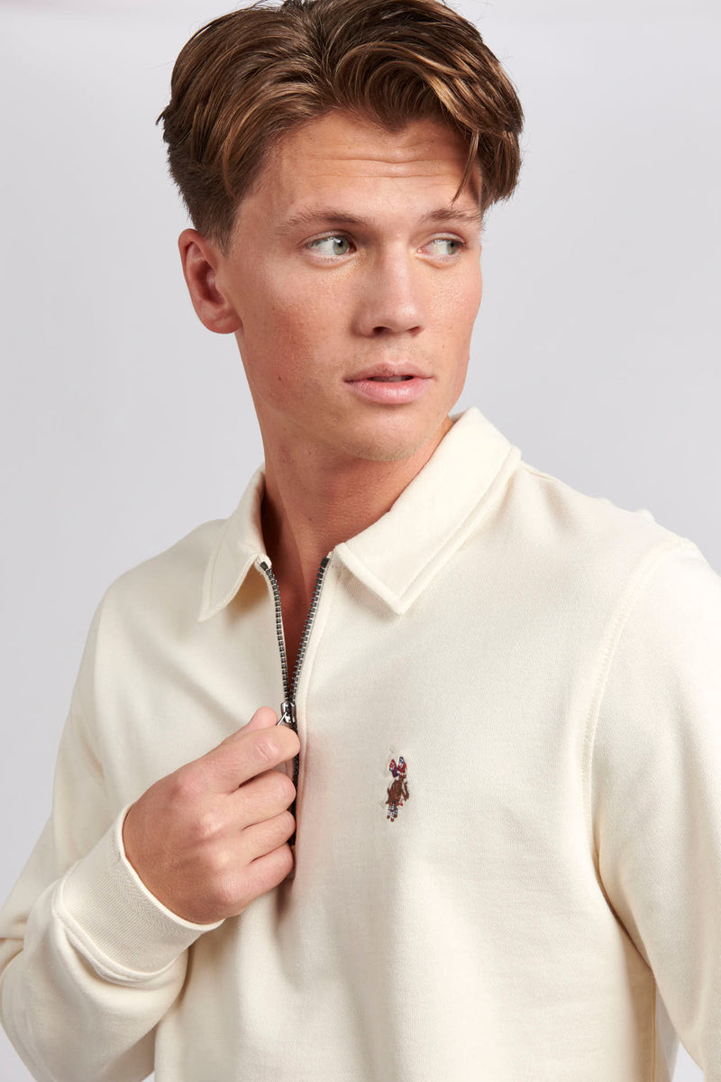 Mens Quarter Zip Collared Sweatshirt in Marshmallow