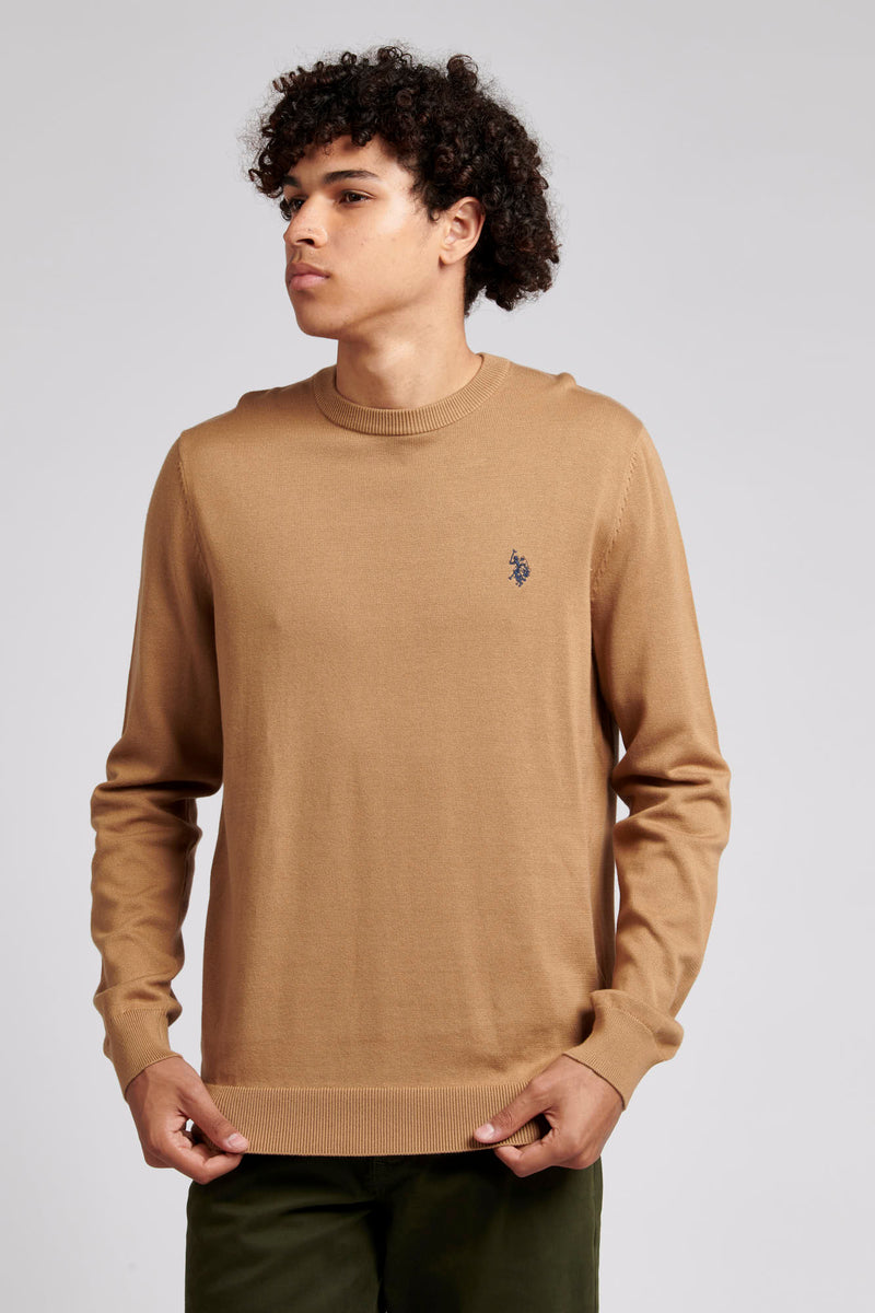 Mens Crew Neck Knitted Jumper in Tigers Eye