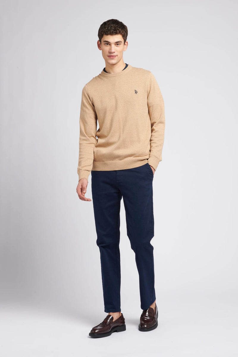 Mens Crew Neck Knitted Jumper in Iced Coffee Marl