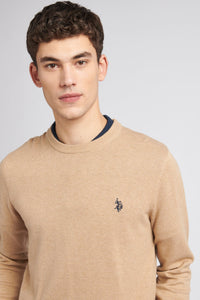 Mens Crew Neck Knitted Jumper in Iced Coffee Marl