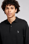 Mens Long Sleeve Knitted Polo Shirt in Black