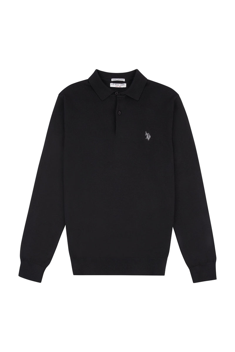 Mens Long Sleeve Knitted Polo Shirt in Black