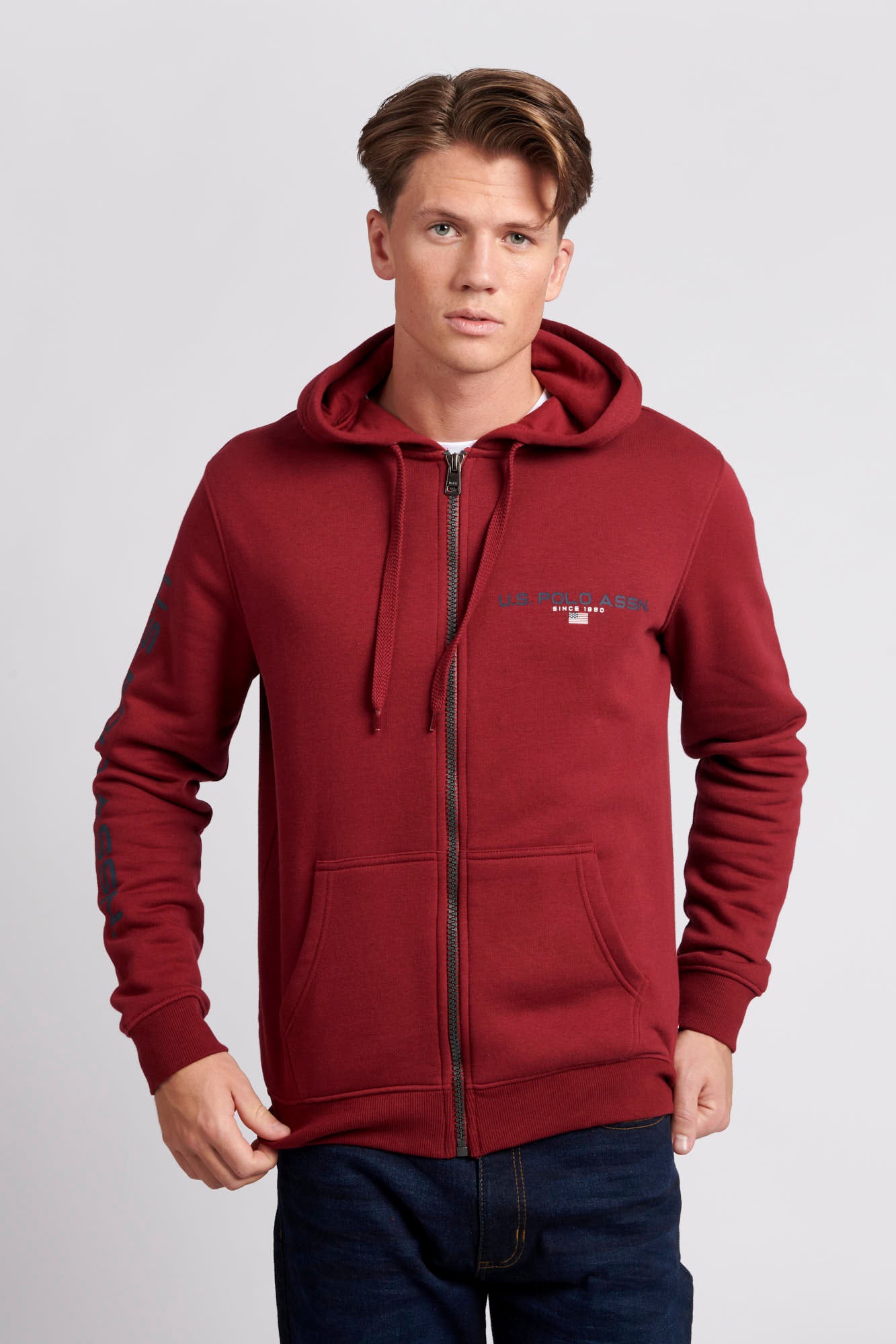 Mens Sport Zip-Through Hoodie in Biking Red