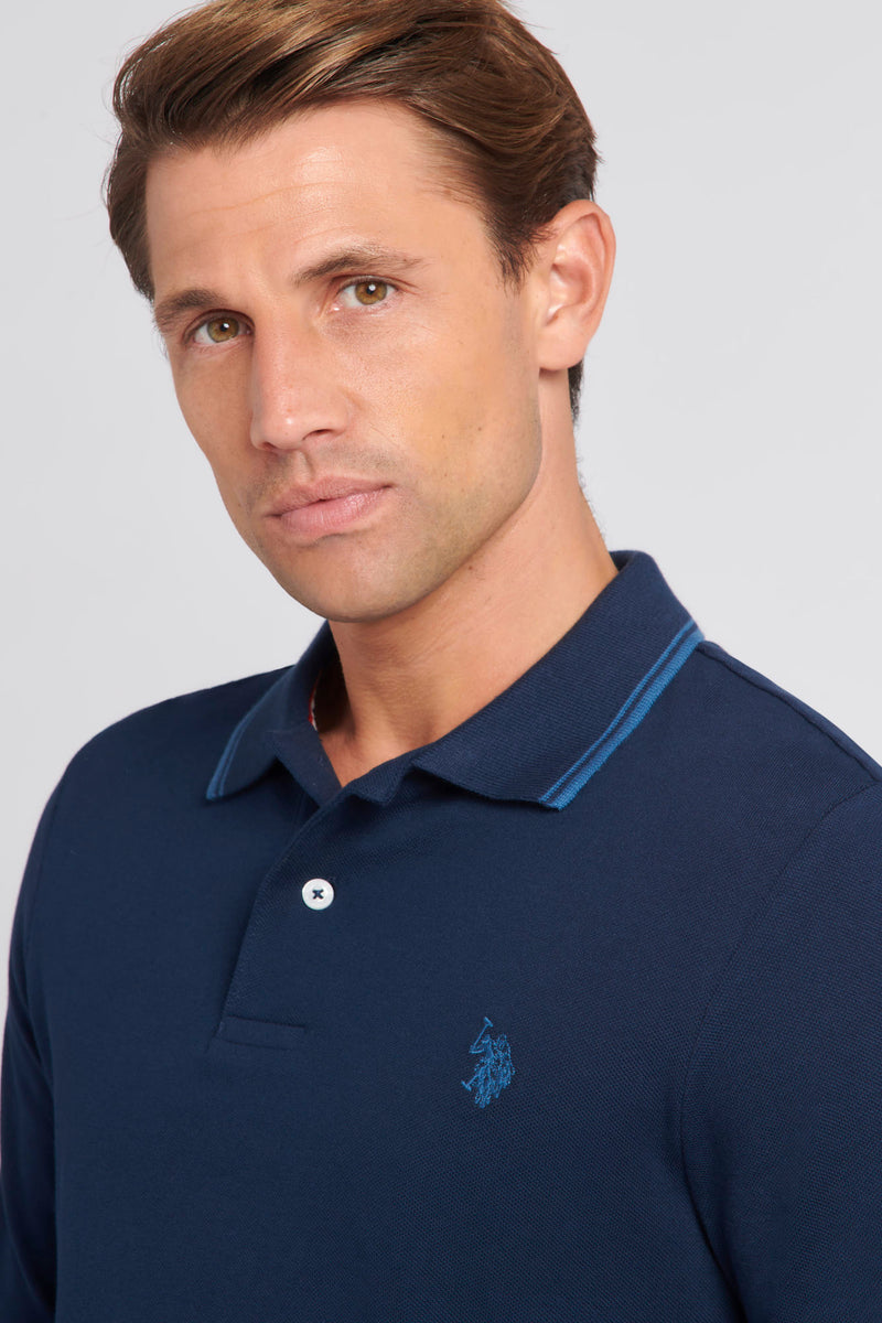 Mens Twin Tipped Pique Polo Shirt in Navy Blue