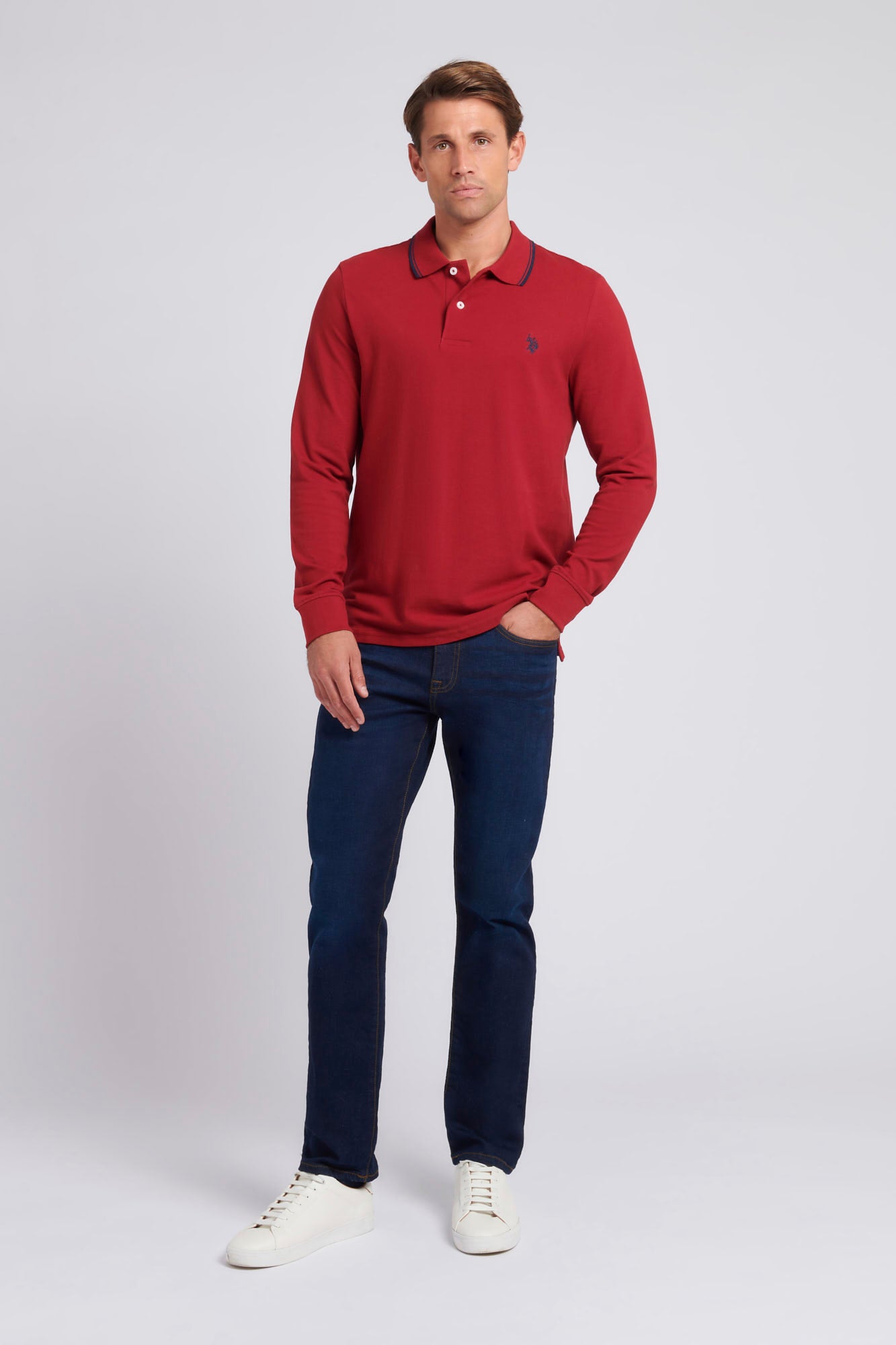 Mens Twin Tipped Pique Polo Shirt in Biking Red