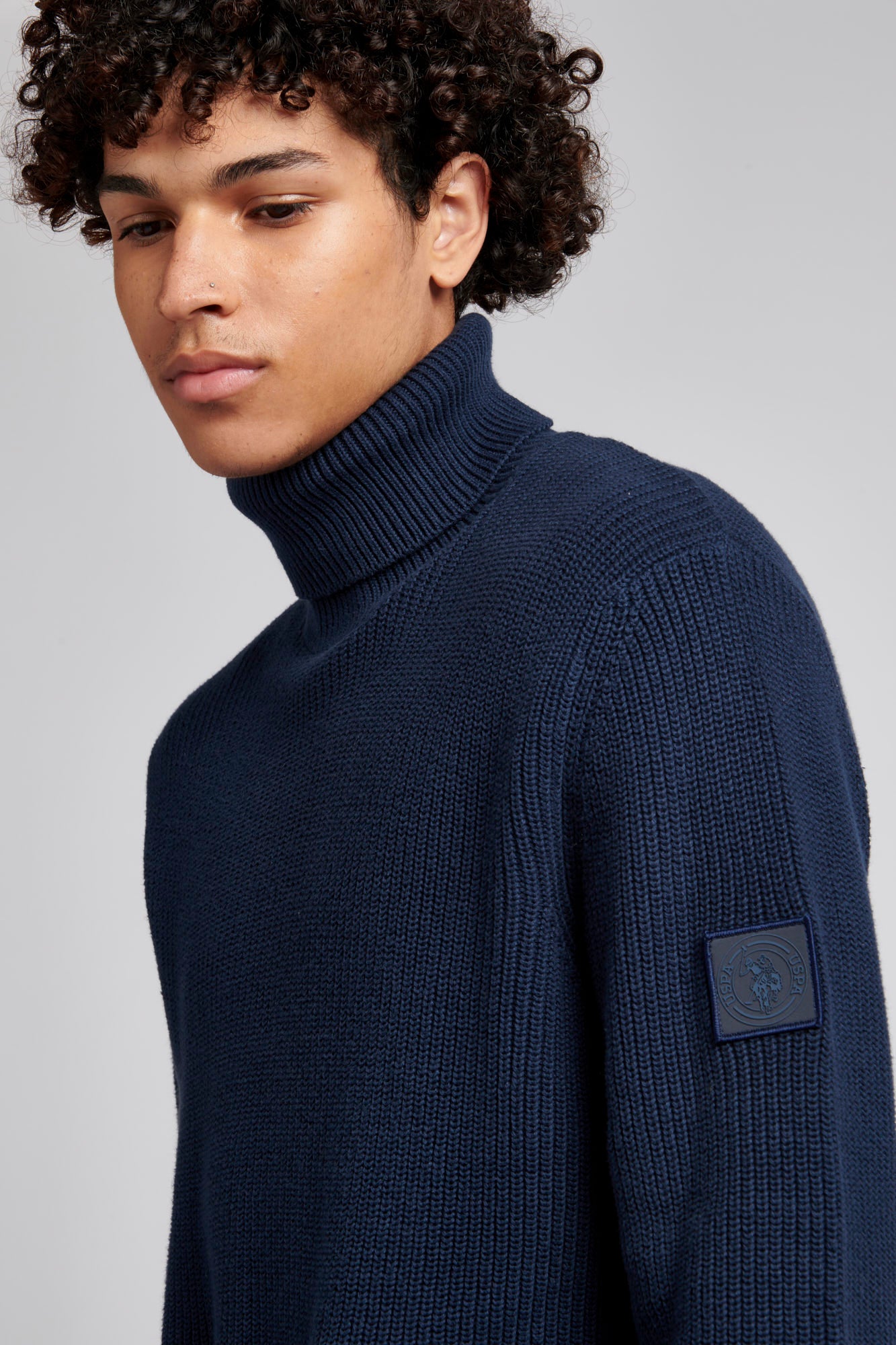 Mens Roll Neck in Navy Blue