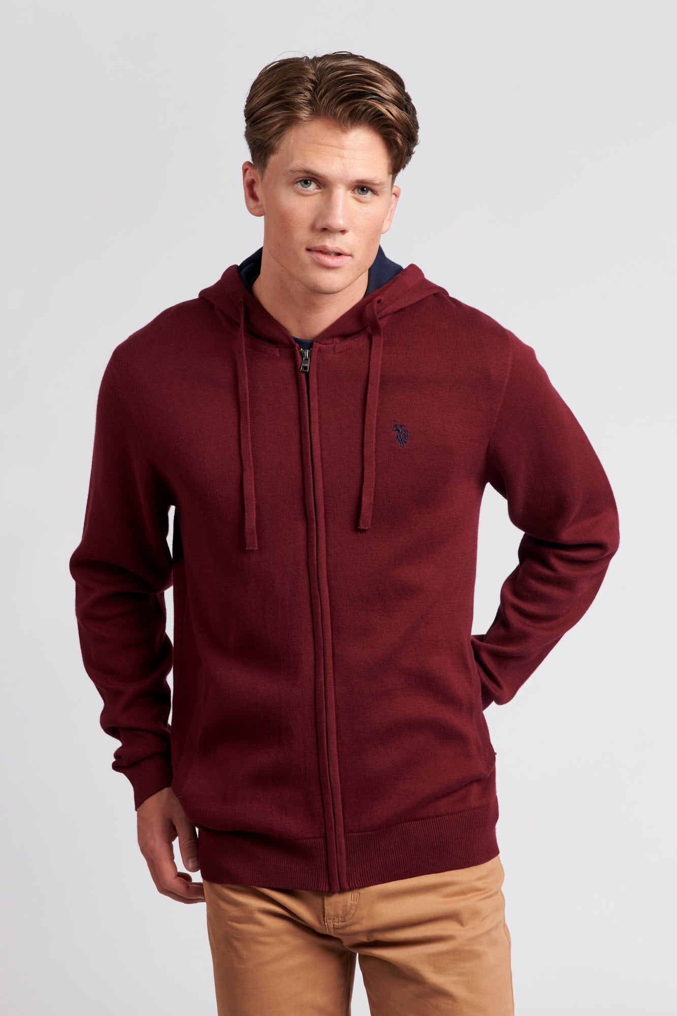 Mens Plated Contrast Zip Hoodie in Windsor Wine