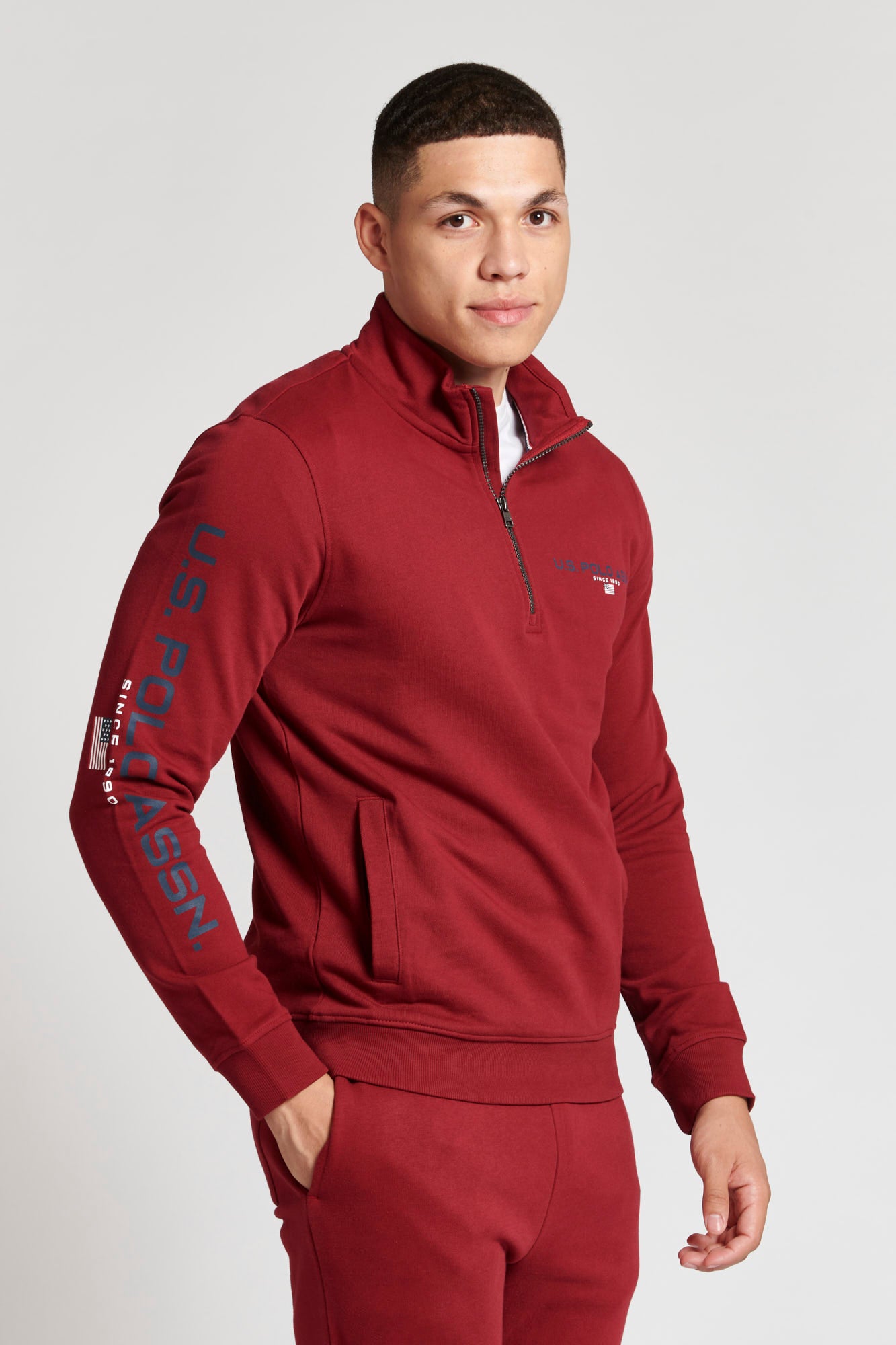 Mens Quarter Zip Sport Sweatshirt in Biking Red