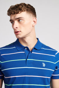 Mens Jersey Stripe Polo Shirt in Sodalite Blue