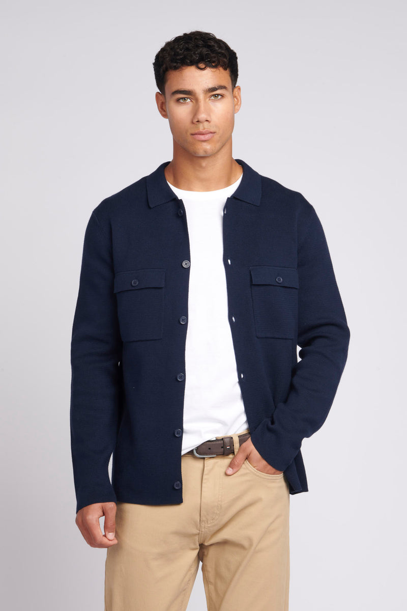 Mens Knitted Shacket in Navy Blue