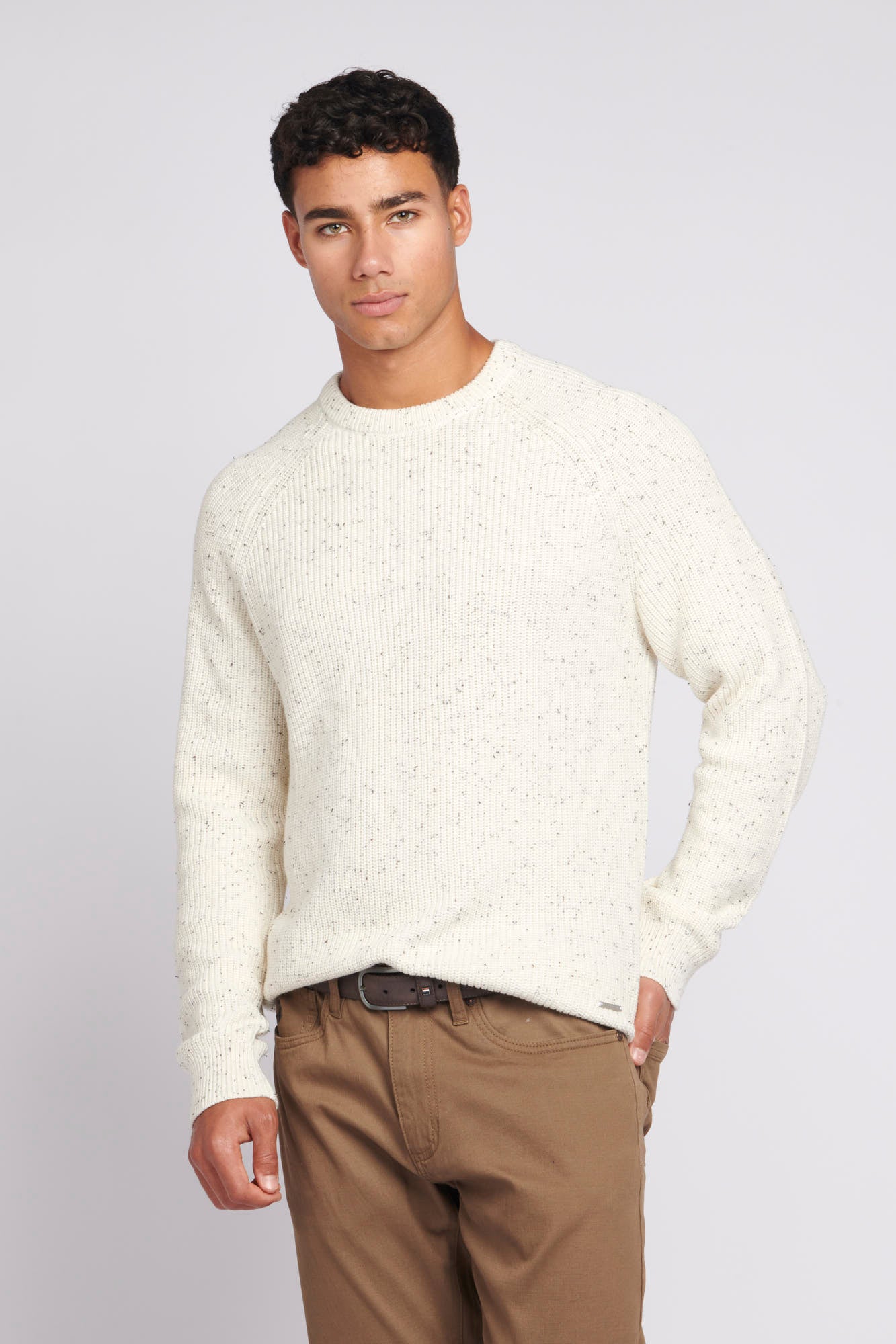 Mens Fisherman Nep Knitted Jumper in Marshmallow