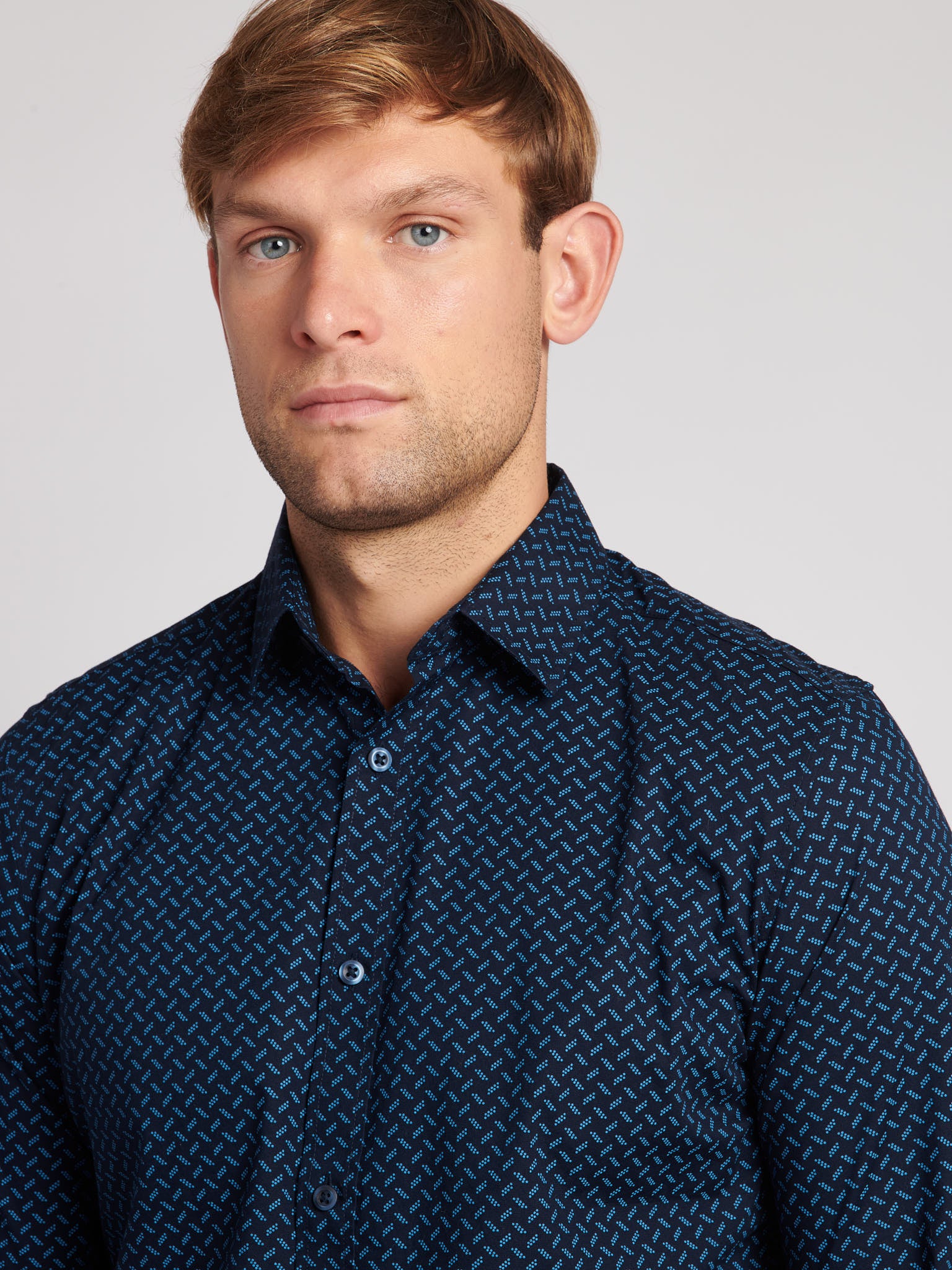 Mens Dash Spot Print Shirt in Navy Blue